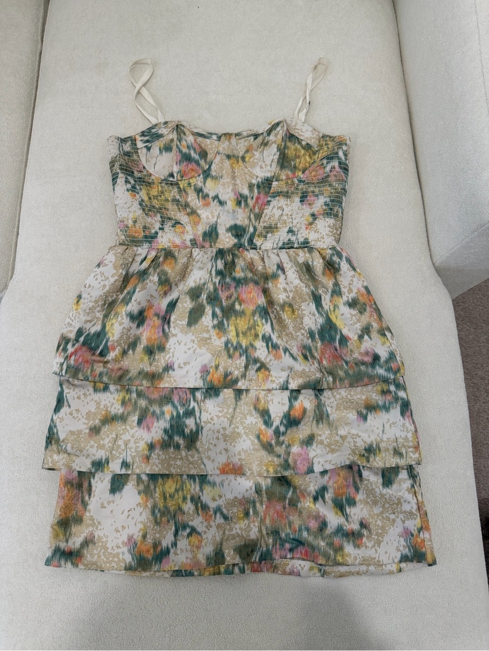 Alice + Olivia Tiered Floral Spaghetti-Strap Dress - Green Multi